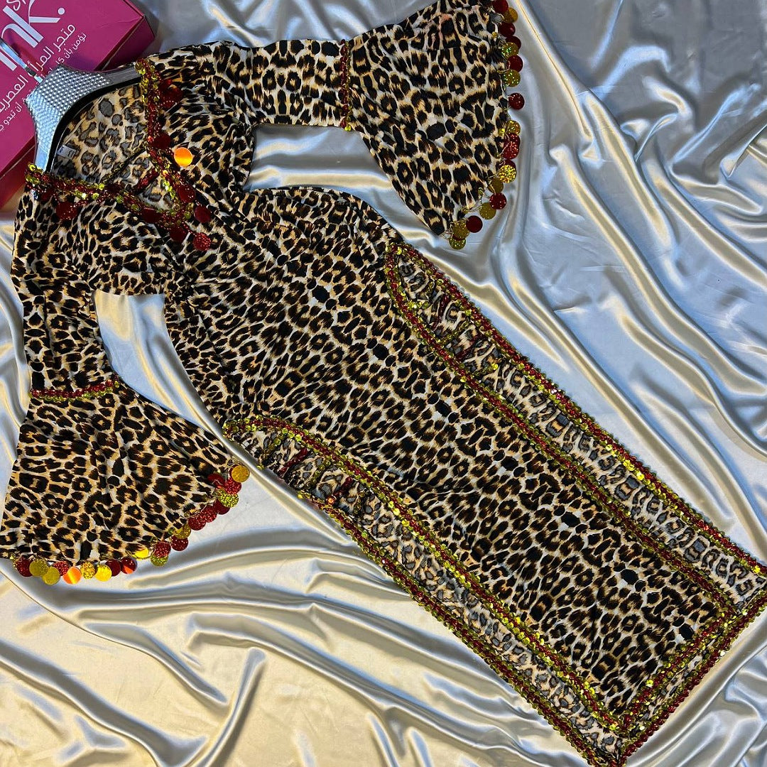 فستان رقص شرقي بطبعة ليوبارد